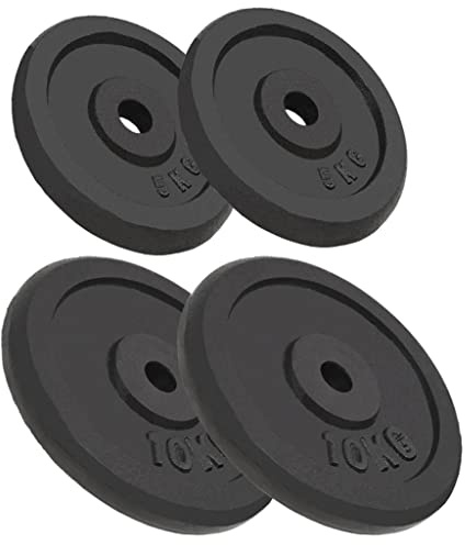 Hantelscheiben 4er Set 30mm Bohrung, 2x10kg und 2x5kg Gewichtsscheiben aus Gusseisen für Hantelstange, Krafttraining Hantelgewicht