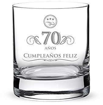 AMAVEL Vaso de Whisky para Hombres de Vidrio Grabado 70 Años Capacidad 320 ml Tumbler