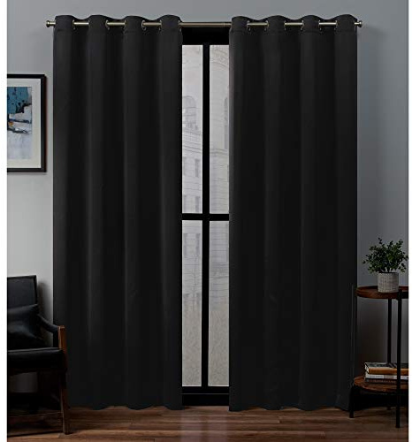 Exclusive Home Curtains Sateen Woven Blackout Grommet Top Panel Pair, Black, 52x84, 2 Piece