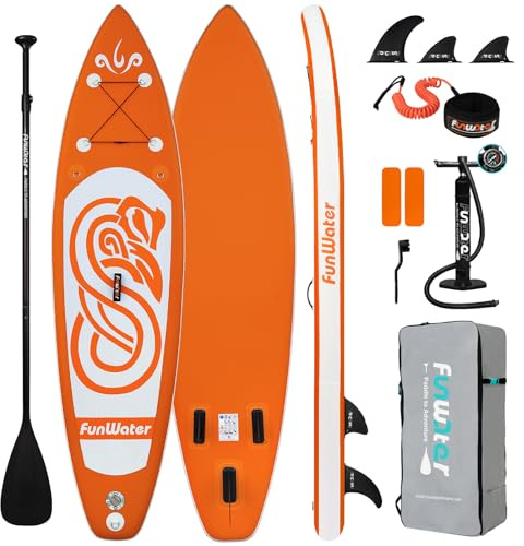 FunWater SUP Inflatable Stand Up Paddle Board 10'x31''x6'' Ultra-Light Inflatable Paddleboard with ISUP Accessories,Fins,Adjustable Paddle, Pump,Backpack, Leash, Waterproof Phone Bag,Kayak Seat