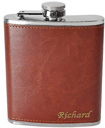Personalised PU Leather 7oz Hip Flask - Engraved with a Name, Date or Initials