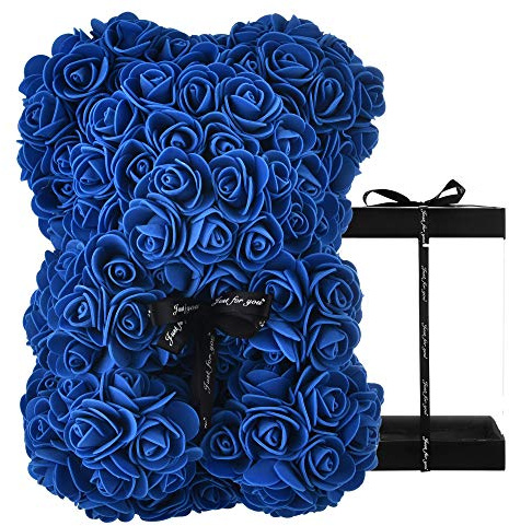 NWSX Orsetto di rose – Orsacchiotto rosa su ogni rose, perfetto per anniversari, mamme, confezione regalo trasparente inclusa, 10 pollici (blu reale)