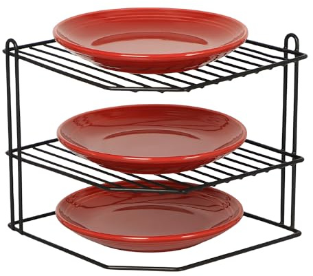 Buckingham 3-stöckiges schwarzes Eckplattenregal für Küchenschrank, ordentliche Aufbewahrung, Organizer, Geschirrregal, platzsparendes Regal, Organizer, 23 cm