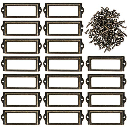 Kyrio Lot de 30 porte-étiquettes en métal pour meubles, tiroirs, armoires, porte-cartes, plaques de nom, cadres avec vis pour bureau, bibliothèque, étagères de livres Bronze (L-83 x 33 mm / 3,26 x 1,3