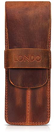 Londo Echtleder Stift- und Bleistiftetui mit Umklapp-Flap, Schreibwaren Tasche – Zwei Fächer