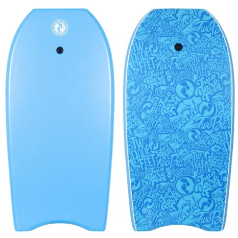Two Bare Feet Bodyboard with Leash — Adult Boogie Board | IXPE Foam Deck, EVA Core & Slick Bottom | Lightweight, Durable, High-Performance Wave Rider for Beach & Surf (Classic Pattern Aqua)