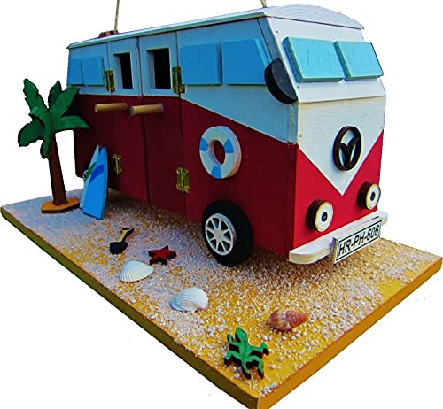 Hüwüknü Nistkasten,Hippi Bus, Vogelhaus zum Aufhängen, Handarbeit aus Holz, bunt