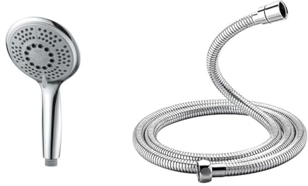 GRIFEMA COMPLENTO-G803 Douchette à Main 5 jets pour Salle de Bain, Grosse Pommeau de Douche & COMPLENTO-G851 Flexible de Douche Universel, Tuyau de Douche Anti-Torsion et Anti-Pliure