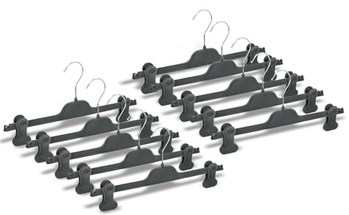Mainetti Grucce in Velluto Antiscivolo, con Pinze Gommate, per Gonne, Jeans, Pantaloni Uomo Donna, Appendini Salvaspazio, Leggeri, Made in Italy, Set 10 Pezzi (Grigio Scuro, 36 cm)
