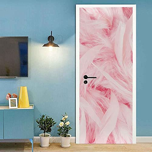 CBWRAW 3D Türaufkleber Feder Abnehmbare PVC Selbstklebende wasserdichte Wandbild Art Decals Poster Tapete Für Wohnzimmer Küche Schlafzimmer Kinderzimmer Dekoration 90x200cm