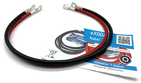 eXODA Batteriekabel Set 16 mm² 50cm M8 Rot Schwarz für Auto Boot Motorrad | Batteriekabel, Länge 50 cm, Querschnitt 16 mm², Ösen M8, Hitzebeständig bis 70°C, Flexibel, Einsatz Auto Boot Motorrad