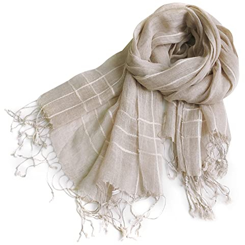 LumiSyne Mode Schal Damen Herren Flachs Leinen Klassischer Karierter Streifen Muster Leicht Atmungsaktive Schals Warme Umschlagtucher Wraps Sonnencreme Stola Ganzjährig