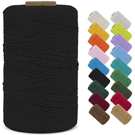 LEREATI Macrame Corda 1mm x 390m Filo Macrame Cordoncino Cotone, Corda Colorata Macramè Filo, Cordino per Borse Uncinetto, Decorazioni, Arazzo Da Parete, Perline, Braccialetti (Nero)