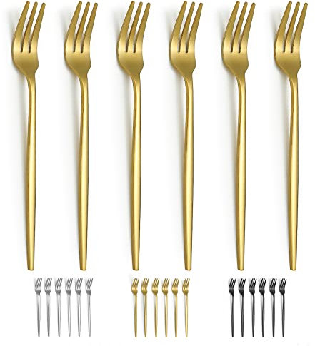 Evanda Gold Dessertgabeln 6er Pack 16,5cm, Goldene Titanbeschichtung Kuchengabel, Vorspeisengabel für Obst, Kuchen, Käse, Partytrips, Cafés, Restaurants, leicht zu reinigen, spülmaschinenfest