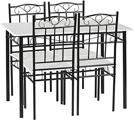 Setsail Esszimmergruppe mit Esstisch und 4 Essstühlen, Küchentisch-Set für die Küche, Wohnzimmer, Esszimmer, Weiß & Schwarz