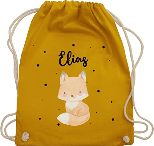 Turnbeutel Rucksack - Tiere - Süßer Fuchs - Unisize - Senfgelb - kindergarten beutel personalisierter stoffbeutel kinder personalisierte geschenke kita rucksackbeutel