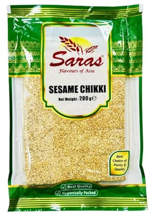 Saras Sesame Chikki - 200g (Pack of 2) | Delicious & Nutritious Sesame Seed Snack, Til Chikki, Sesame Candy, Crunchy Indian Sesame Brittle