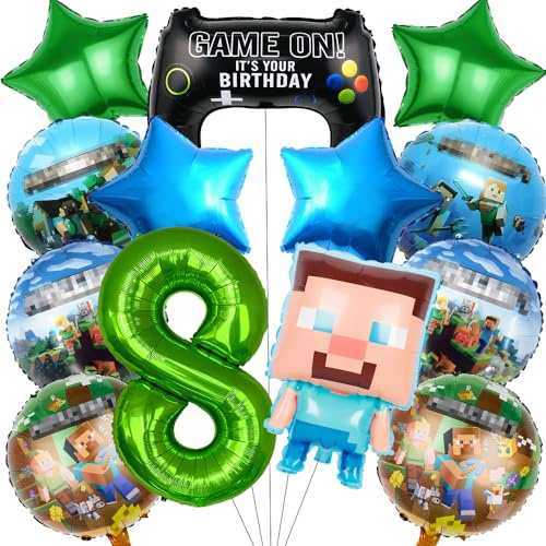 Pixel Luftballon Geburtstagsdeko 8 Jahre - 13 Stück Miner Gamer Kindergeburtstag Mitgebsel Jungen - Geburtstag 8 Jahre Jungen Gamer Deko Party