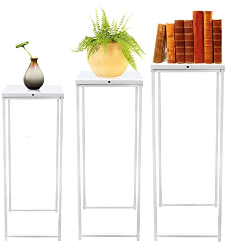 Sindipanda 3er-Set Weiß Blumenhocker Metall Eckig Blumenhocker Blumenständer Beistelltisch für Living Home, Schlafzimmer, Büro Blumensäule