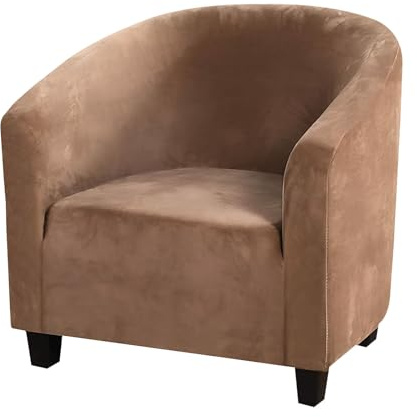 Mingfuxin Velvet Tub Chair Slipcover, High Stretch Club Chair Covers Washable Armchair Sofa Couch Covers Slipcovers Furniture Protectors for Dining Living Room Office(Leather Color, Velvet)