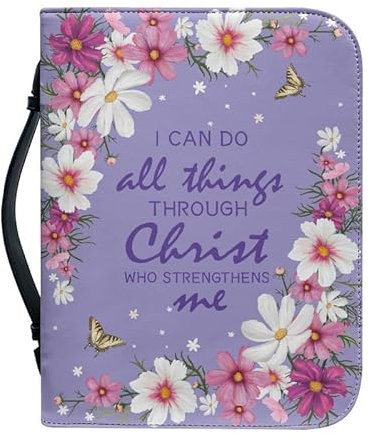 Kuiaobaty Kleiner Buchumschlag mit inspirierendem Spruch mit Reißverschluss, 22,9 x 15,2 cm, Lord Word Floral Bibelbuchhüllen Kunstleder Schutztaschen, Lila