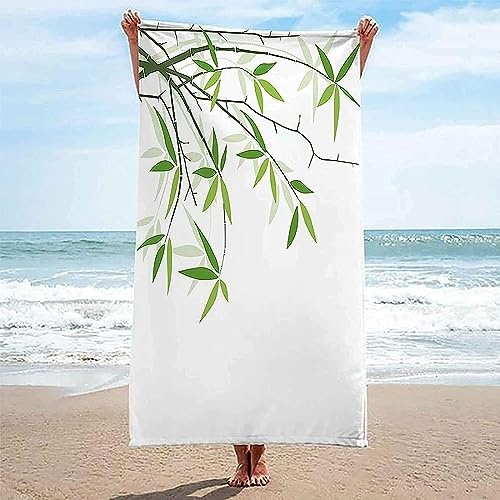 Microfibre Beach Towel Xxl 150 X 200 Cm, Quick Dry 3D Plant Bamboo Leaves Beach Towels For Adults Women Men, Bath Towel Swimming & Travel Towel For Beach Pool Gym -4C3R