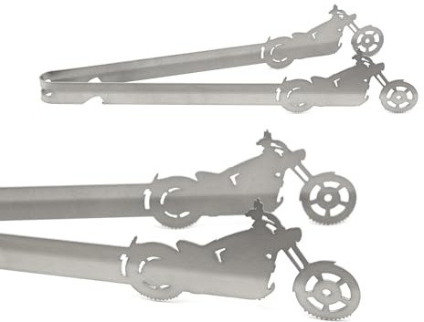 Grill-Zangen.de Motiv Chopper, Grillzange, spülmaschinengeeignet, Geschenkidee, Männergeschenk, Geschenk Motorradfahrer, Silber, Edelstahl, 31 cm, 1 Stück