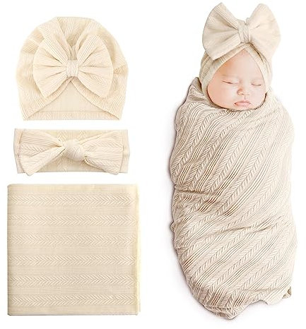 DRESHOW Neugeborenes Empfangsdecke Kleinkind Warm für Mädchen mit Passender Bogen Hut und Bogen Stirnband