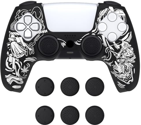 playvital Cover Controller per ps5,Custodia Protettiva Skin Silicone Antiscivolo per ps5 Joystick&6 Copri Levette Analogiche-Compatibile con Base di Ricarica-Samurai Prajna Bianco