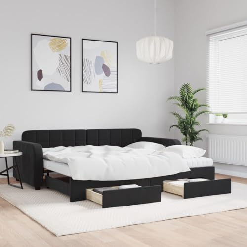 CKioict Palettenbett Modernes Bettgestell Jugendbett Tagesbett Ausziehbar mit Schubladen Schwarz 90x190 cm SamtGeeignet für Gästezimmer, B&Bs, Schlafzimmer