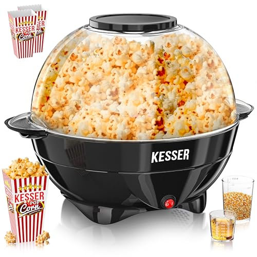 KESSER® Popcorn Maker 800W | Palomitero de 5,5l de capacidad con tapa con revestimiento antiadherente y bol para servir | para aceite, mantequilla y azúcar | incl. vaso para palomitas