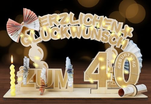 SALUOKE 40 Geburtstag Geldgeschenke mit LED Lichterkette