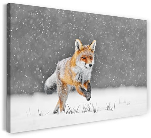 Printistico Leinwandbild (100x70cm) Fuchs im Winter, Tier Fotografie, Schnee Landschaft, echter Holz-Keilrahmen inkl. Aufhänger, handgefertigt in Deutschland