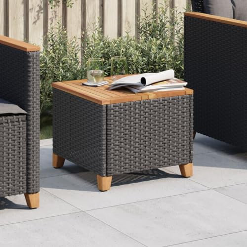qohoio Gartentisch Terrassentisch Wetterfest Lounge Tisch Outdoor BalkonhäNgetisch Schwarz 45x45x37 cm Poly Rattan Akazienholz