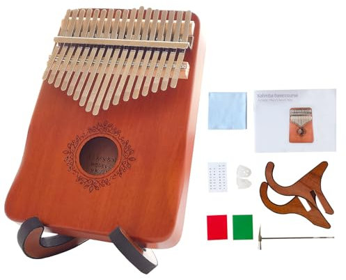 Kalimba Thumb Piano 17 Keys, Portable Mbira Finger Piano Set with Stand Tune Hammer Songbook etc. Music Instrument for Adults Beginners