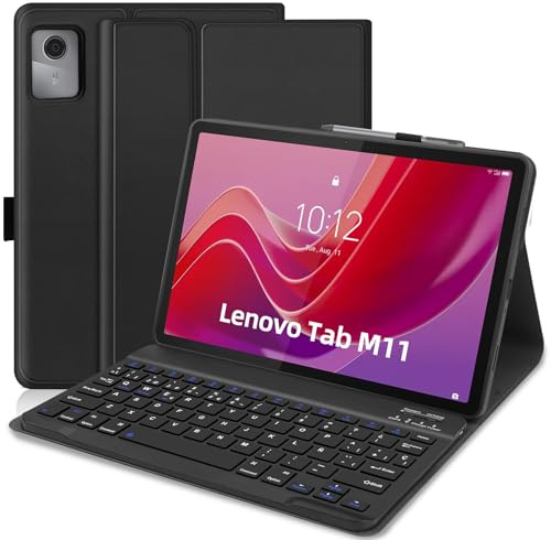 TENGWUDZ Funda con Teclado para Lenovo Tab M11 11 2024, Español Ñ Teclado Bluetooth Inalámbrico Desmontable con Funda Protectora Delgada, Negro