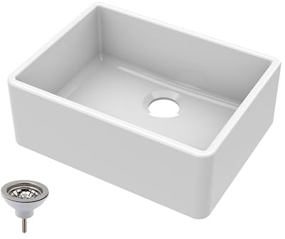 Balterley 595mm Butler White Kitchen Sink, Single Bowl with Waste, Durable Butler Fireclay Ceramic Kitchen Sink Bowl, Large Ceramic Apron Front Farmhouse Sinks - 595 x 450 x 220mm (White)