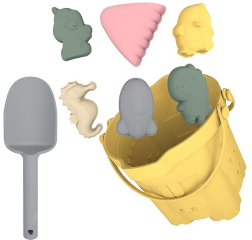 JasCherry 8 Pezzi Giochi Spiaggia Bambini, Giochi Mare con Secchiello da Spiaggia, Pala da Sabbia, Stampi, Giochi Spiaggia Bambini per attività All'aperto