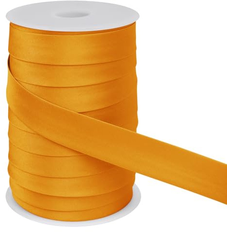 LEREATI Schrägband 25mm x 50m, Einfassband zum Nähen Doppelt Gefaltetes Stoffband aus Polyester Hemming Tape Satin, Nahtband zum Nähen Basteln Dekorationen DIY Handwerk (Golden)