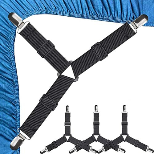 Yamobi 4 Stück bettlakenspanner für Matratzen, verstellbar bettdecken Clips mit Metallklammern, halten Spannbettlakenhalter, leicht anzubringende Spannbettlakenmatratzen
