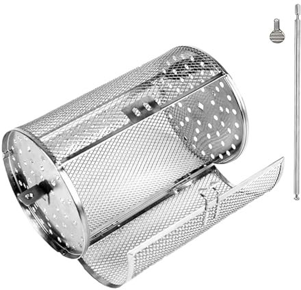 Cesta giratoria para barbacoa, cesta para jaulas para barbacoa, freidora de aire, cesta de acero inoxidable para camping, tostadora de café giratoria, cesta para hornear nueces, granos de café