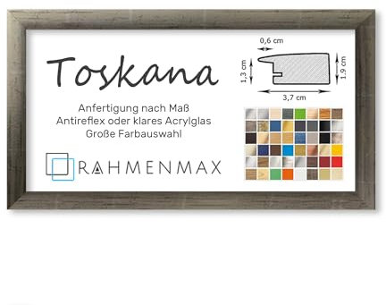 RahmenMax® Toskana Bilderrahmen Bildmaß 40x100 cm zum Aufhängen/Maßanfertigung möglich/MDF Posterrahmen in Metallglanz Dekor mit Acrylglas Antireflex/Puzzle Rahmen