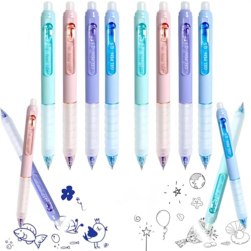 agogue 8 Stück Radierbarer Kugelschreiber,Tintenroller Radierbar Einziehbare,Gelstifte Radierbar Tintenroller Mit Radiergummi,Radierbarer Tintenroller Passen Schul Bürobedarf (0,5mm Blau Schwarz)
