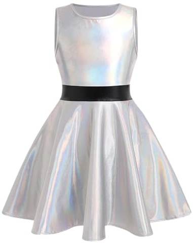 Glitzer Kleid für Mädchen Ärmellos Partykleid A-Linie Rundhals Swing Kleid Elegant Prinzessinkleid Mädchen Pailletten-Kostüm Hip Hop Dancewear Funkelndes Tanzkleid Disco Kostüm