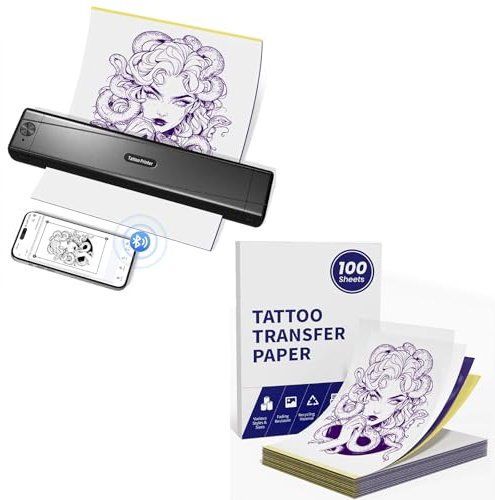 TATTMUSE Tattoo Drucker mit 100 Stück A4 Größe Tattoo Transfer Papier, Tattoo Transfer mit Smartphone PC, Stencil Drucker für Tattoo Künstler und Anfänger