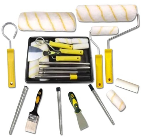 Paint Roller Set Paint Rollers and Trays Sets with Extension Pole, Wall Paint Roller, Paint Brush and Rollers for Painting Home Painting Kit for Painting Walls, Ceiling, Doors, Trim (Yellow)