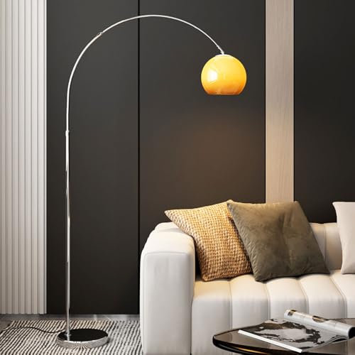 Stehlampe mit weißem/orangefarbenem Glasschirm, nordische, einfache Bogen-Stehlampen, silberne vertikale Leselampe mit Marmorsockel, stimmungsvolle Stehlampen, dekorative hohe Lampen für Wohnzimmer un