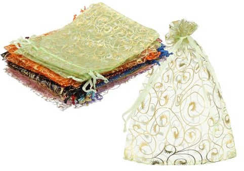 sourcing map Organza-Beutel, 50 Stück, 9,9 x 15,9 cm, Süßigkeiten-Netzbeutel mit Kordelzug, Schmuck, Geschenk für Party, Gastgeschenk, Weihnachten, Hochzeit, Festival, kleines Geschenk, mehrfarbig