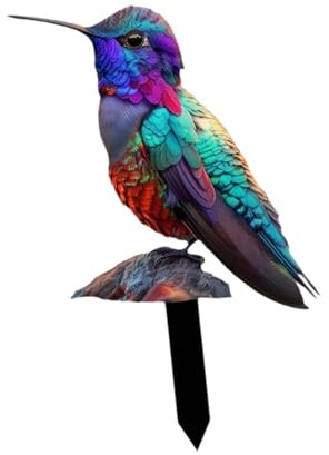 Colibri décoratif 2D sur piquet de jardin - Décoration de pelouse pour parterre de fleurs, jardin, allée, pot de fleurs