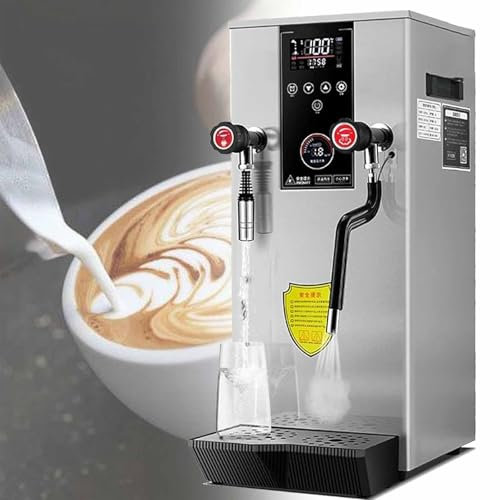 LSBHPPD 2200W Montalatte a Vapore Professionale,Doppia Uscita,12L Macchina per Acqua a Vapore,Valvola Vapore/Valvola Acqua a Rotazione Libera a 360°,LED & Manometro,per Caffetterie e Case,Silver